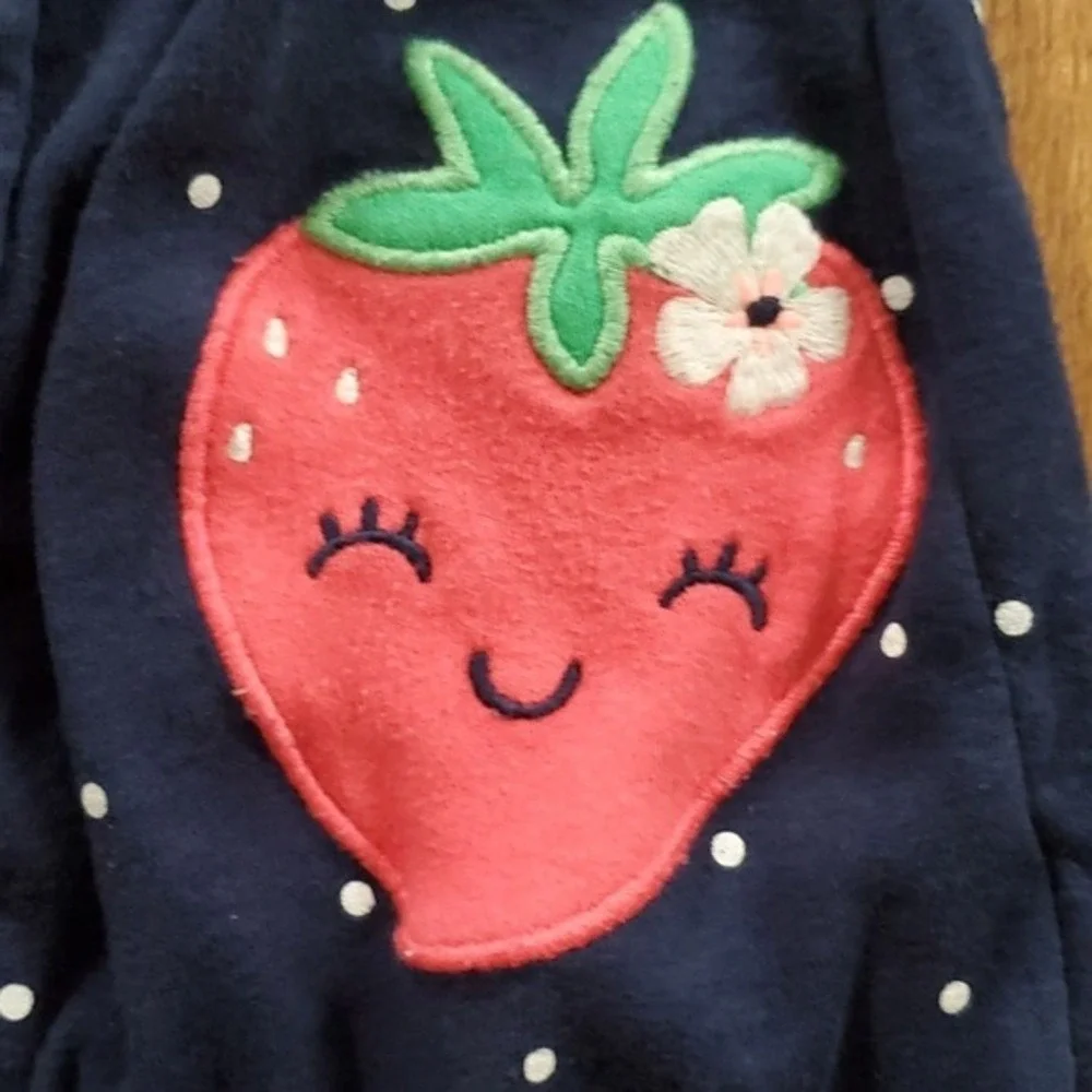 Carters Girls Summer Strawberry‎ Navy Polka Dot Romper One Piece Size 6M